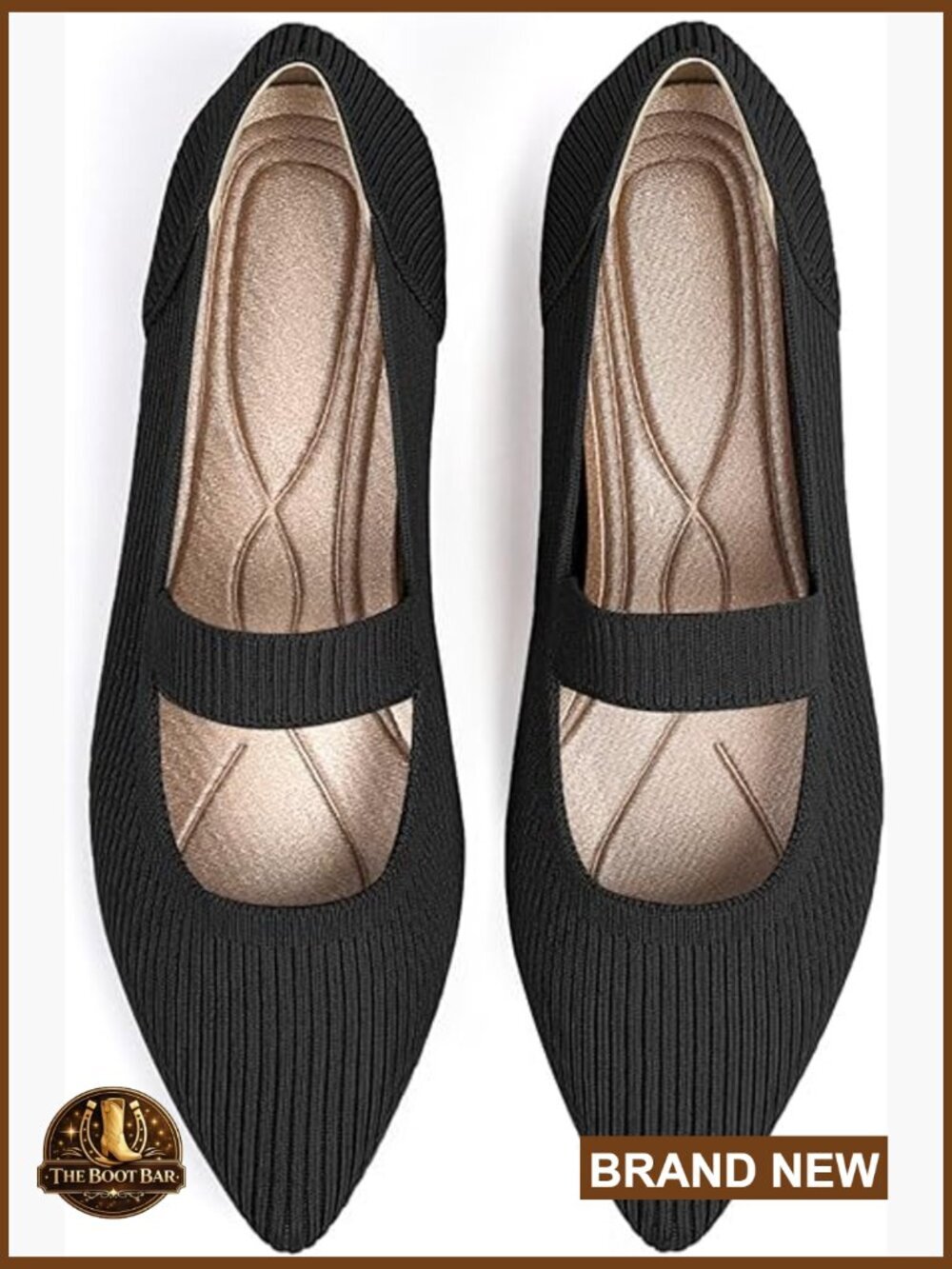 Pointed Toe Knit Mary Jane Flats Comfortable Dressy Ballet Shoes